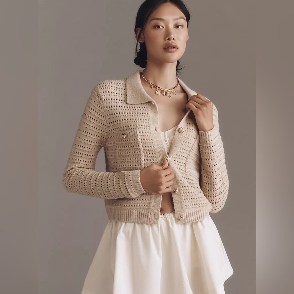 NWT Anthropologie NVLT Collared Knit Lady Jacket Sweater Size M